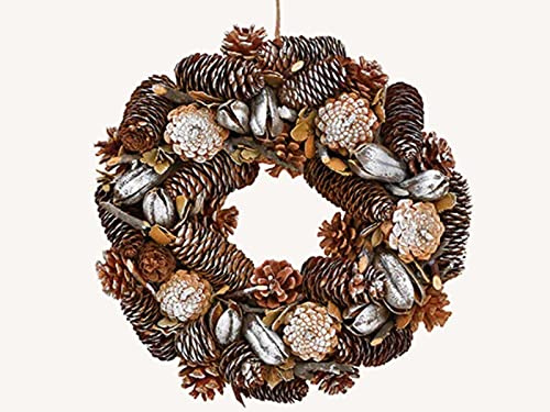 Weihnachtskranz mit Zapfen zum hängen aus Holz Kunststoff - winterlicher Dekokranz Türkranz Advent (Silber braun) (Türkranz - Ø 31 cm)
