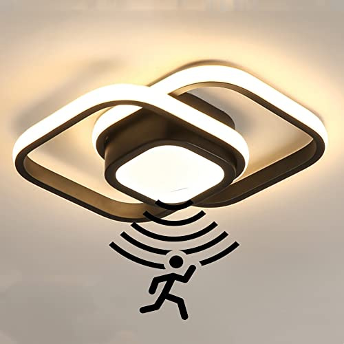 LED Deckenleuchte Flur mit Sensor 36W Deckenlampe mit Bewegungsmelder Innen Sensorlampe mit Tageslichtsensor Moderne 2 Flammig Deckenbeleuchtung, für Treppe Wohnzimmer Bad Balkon Küche,Schwarz 3000k