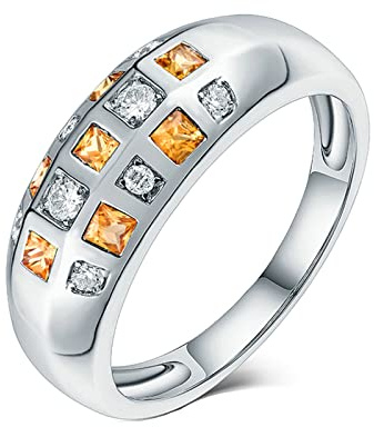 AMDXD Damen Goldschmuck, Damen Echtschmuck Ring Weiß Gold 18 Karat 750, Saphir 0.36ct Trauringe Freundschaftsringe Pärchen Ringe klassische Frau Ringe mit Diamant, Oro blanco de 18 quilates (750