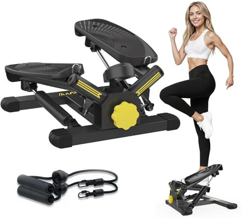 Silent 300LBS Mini Stepper Machine - Quiet Twist Stepper with Resistance Bands & LCD Monitor - Compact Home Gym Equipment for Full Body Workout