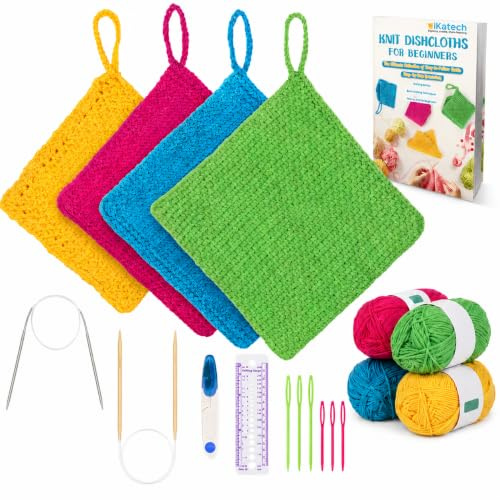 Katech Knitting Kit for Beginners - Learn to Knit Dishcloth - Adults & Kids Knitting Kit with Knitting Book, Needles, Yarn, Yarn Needle, Craft Kits Gift (Beginner to Expert) | Learn to Knit-Beginner Knitting Kit with Detail Instruction, Knitting Needles,Soft Yarn-Craft Kit Gift-Beginner to Expert(A)