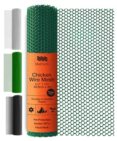 MaPorch Kunststoff-Maschendrahtzaun (Hunter Green, 38cm x 304cm) - Weidezaun - Drahtzaun - Drahtgeflecht - Zaun Kunststoff - Drahtgeflecht Feinmaschig - Hundezaun - Kaninchendraht - Hasendraht