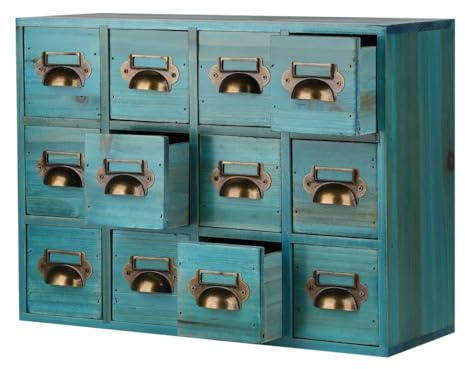 GoooodGift apotekare lådor kort katalogskåp med 12 lådor träkort katalog träförvaringslåda för skrivbordsorganisatör (blå)
