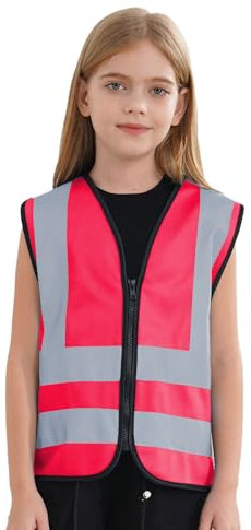 TTAO Warnweste für Kinder mit Reißverschluss Hergestellt mit reflektierendem Material Sicherheitsweste WarnschutzWeste In 6 Farben Größen 3-12 Jahre Rosa 3-4 Jahre