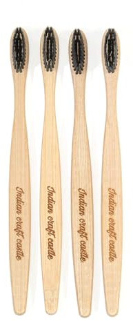 INDIAN CRAFT CASTLE Bambus-Zahnbürsten, BPA-frei, weiche Borsten, umweltfreundlich, natürliches Zahnbürsten-Set, biologisch abbaubar und kompostierbar, Holzkohle, 4 Stück