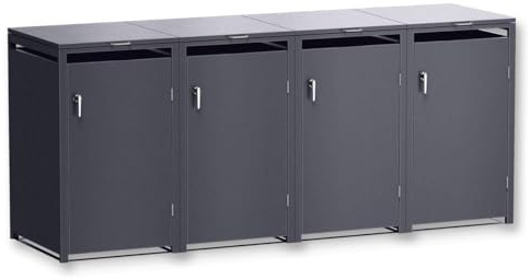 Metzler Mülltonnenbox 4er 240L in Eisenglimmer, Mülltonnenverkleidung für 4 Tonnen abschließbar und mit Automatikdeckel, pulverbeschichteter & witterungsbeständiger Stahl in DB 703, Müllbox rostfrei