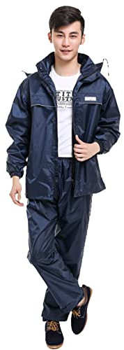 Abbigliamento antipioggia con cappuccio， Giacca an Uomo Impermeabile Giacca Cappotto e Pantaloni Alta Visibilità Con Cappuccio Abbigliamento da Lavoro Tuta Antipioggia Tute Antipioggia Leggere Motocic