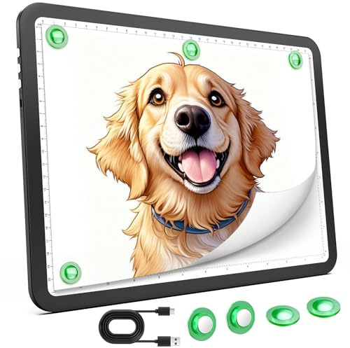 9000 Lux Superhell Wiederaufladbare A4 Leuchttisch,Ultra Leuchtplatte mit 4000mAh Batterie für Diamond painting, Magnet Lichtplatte mit 3 Farbe, LED Licht pad für Skizzieren, Zeichnen,Tattoo(Schwarz)