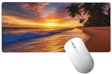 Mauspad XXL 600 x 300 x 3mm, Mausepad Sonnenuntergang Schreibtischunterlage Großes Strand Mauspad mit Vernähten Kanten, Wasserdicht und Rutschfest, Abwaschbar Mausepad für Gaming,Büro,Zuhause H-461