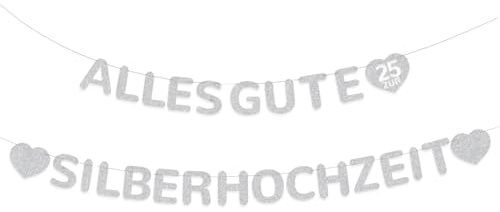 Silberhochzeit Girlande Glitzernd Alles Gute zur Silberhochzeit Banner Silberne 25 Hochzeitstag Papier für 25. Jubiläum Silber Hochzeit Partydeko
