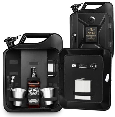 Maverton 20L Kanister Mini Bar mit Gravur - Jerrycan schwarzer Metall Mobile Bar - Geburtstagsgeschenk für Männer personalisierte Geschenke für Männer - Abschließbarer Minibar - Größe: 36x47x18cm