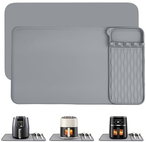 AVOWB.T.Q 2-in-1 Silicone Heat Resistant Mats for Countertop, Air Fryer Mat Set with Detachable Holder Pad, Countertop Protector Mat for for Microwave/Oven,Compatible with Ninja/Cosori/Chefman/Toshiba