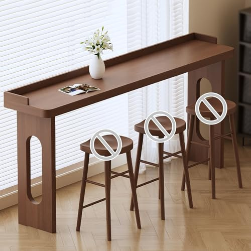 WUXTOKV Table Bistrot, Meuble Bar en Bois Massif, Plateau avec Rebord, Montage Facile, Couleur Noyer, Idéal pour Les Bistrots et Les Salles À Manger(120x105x40CM/47x41x16IN)
