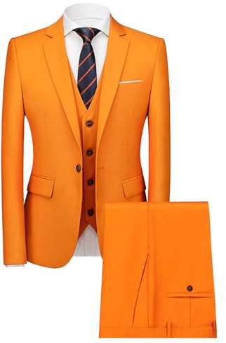 Uomo 3 pezzi Set Vestito Colore Solido Abito Business Giacca con Pantaloni Set Abito da Sfera Festa di Nozze per gli Uomini, arancione, XL