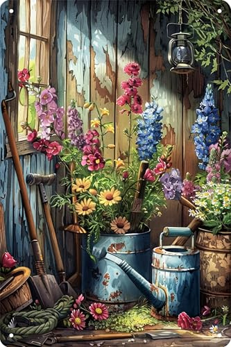 Blumen Retro Metallschild,botanisches Bouquet,Vintage Blechschild für rustikalen französischen Landhausstil,Badezimmer,Garten,Bauernhaus,Café,Wanddekoration,Geschenkidee für Frauen,20x30cm (Blumen-9)