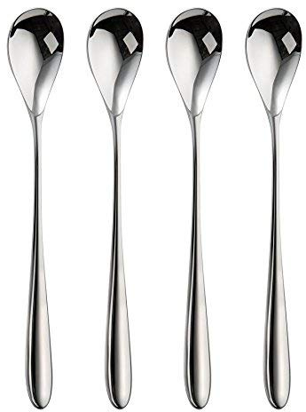 Robert Welch Bourton Bright Long Handled Spoon, Set of 4. Suitable for Latte, jam and ice Cream. Made from Stainless Steel.