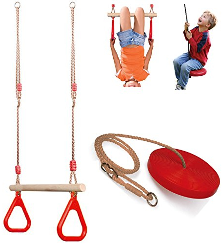 The Magic Toy Shop Kids Swing Set Consisting Of Trapeze Bar & Round Swing Seat/Button for Kids Outdoor Play Equipment Playground Equipment Climbing Frame Accessories For Kids
