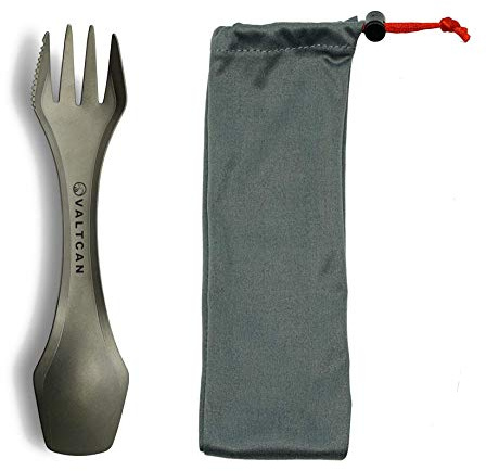 Valtcan Titanium 3-in-1 Ultralight 24g Weight 0.8 oz Crafted from Grade 1 Ti Backpacking Utensil Fork Spoon Knife Spork for Camping Office To-go Meals