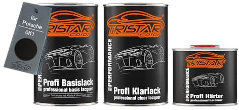 TRISTARcolor Autolack Set Dose spritzfertig für Porsche 0K1 Schwarz Matt Basislack + 2K Klarlack 2,5L