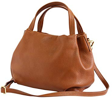 AmbraModa borsa a mano di donna, borsa a tracolla, borsa a spalla italiana in vera pelle dollaro GL023 (cognac)