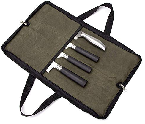 QEES Sacoche à Couteau De Cuisine Etui À Couteaux Vide Porte Couteaux Sac à Couteaux pour Travail Camping Randonné Pique-Nique (Sac sans Couteaux) Vert
