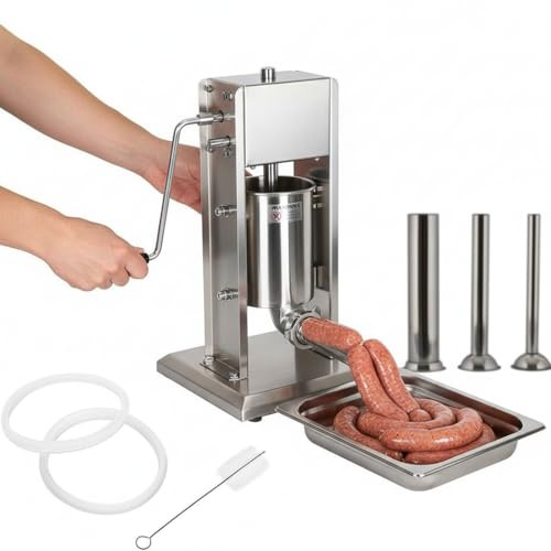 Melko Wurstfüllmaschine Edelstahl Wurstfüller 7l Wurstpresse Wurstmaschine mit 2-Gang-Getriebe Wurstspritze inkl. 4 Füllrohre