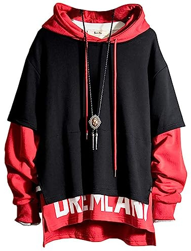 XIAOYAO Felpa da Uomo con Cappuccio Techwear Hip Hop Unisex Streetwear Patchwork Jumper