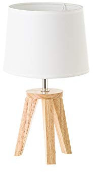 LOLAhome - Lámpara de mesa de madera de 33cm con casquillo E14 y pantalla blanca | Lámpara de mesita de noche nórdica para dormitorio de ø19 x 33 cm 3 patas de madera de roble beige