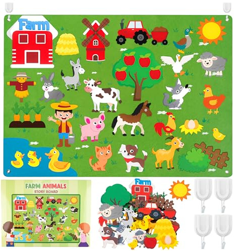 WATINC Felt Farm Story Board Set 3.5Ft 38Pcs Preschool Domestic Animals Storytelling Flannel Board Livestock Early Learning Play Kit Educational Hanging Teaching Toys Birthday Gift for Toddlers