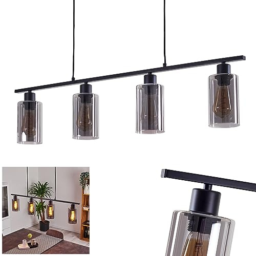 HOFSTEIN Hängeleuchte Hunouri, 4-flammige Hängelampe aus Metall/Glas in Schwarz/Rauchfarben, moderne Pendelleuchte im Retro/Vintage-Design, Ø Schirme 10 cm, E27, Esszimmer, Küche, Wohnzimmer