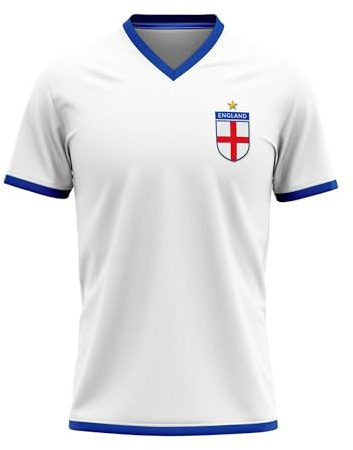 DSL England Football Shirt - England Printed Back, Unisex, Polyester, White, L, Short Sleeve, Crew Neck, Classic Fit, All Seasons, Adult, Athletic, Breathable Fabric