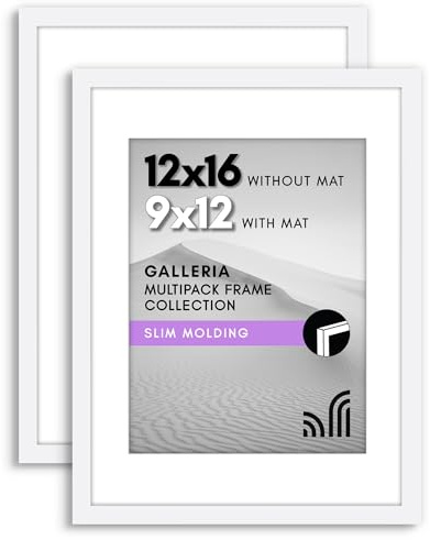 Americanflat 30x40 Picture Frame (12x16 Inches) in White - Set of 2 - Use as 9x12 Picture Frame with Mount or 12x16 Frame without Mount - Wall Picture Frames with Sawtooth Hanging Hardware