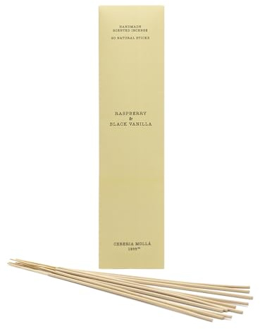 CERERÍA MOLLA 1899 | Incienso Natural Raspberry & Black Vanilla | Varillas de Incienso Natural | Fragancia para el Hogar | Aromaterapia | Fragancia Fresca | 20 Varillas