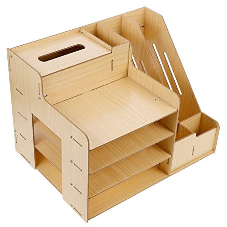 WOONEKY Holz Schreibwarenständer Mit Multi-grid-aufbewahrungsstruktur Einfacher Holz Buchständer Für Tisch Organizer Halter Für Kleine Ornamente Und Schreibwaren