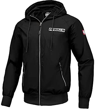 PITBULL - Chaqueta Cortavientos Hombre Deportiva con Capucha Negro, XXL West Coast, Chaqueta Ligera y Cremallera, Chaqueta Deportiva Transpirable para Exterior, Bolsillos con Cremallera