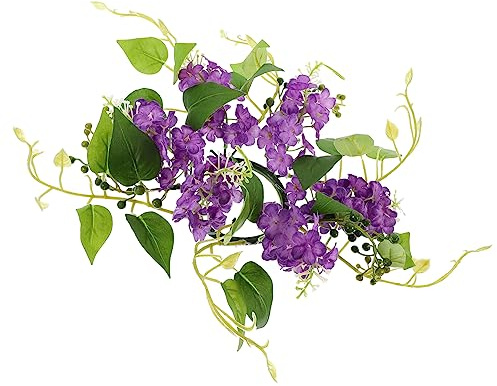 Yardenfun Artificial Hyacinth Candle Ring Wreath Tea Light Table Decor Leaves for Wedding Centrepiece Indoor Small Purple Floral Garland