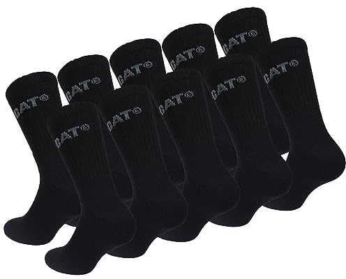 Caterpillar Performance Socks 10 par herrstrumpor, innersula och spindel av svamp, förstärkt spets och häl, bomull, svart, 43-46 EU