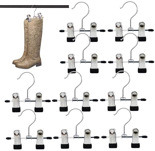 Xinlie Kleiderbügel aus Metall, rutschfest, für Stiefel, mit Clips, verstellbare Hosenbügel, rutschfest, multifunktional, für BHs, Röcke, Jeans, Krawatten, Socken, 10 Stück