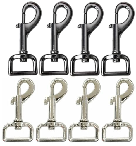 Lsydgn Karabinerhaken mit Drehgelenk 8 Stück,Bolzenkarabiner Edelstahl 25mm,Bolzenkarabiner Schwarz Hundeleine,Silber Drehgelenk Karabinerhaken für Bergsteigen,Schlüsselanhänger