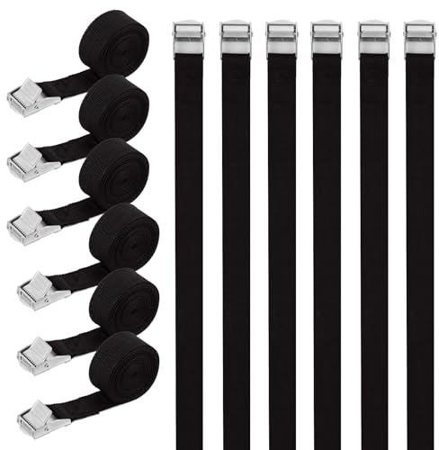 FWEEK 12 Stück Spanngurt 2m, Spanngurte 25mm, Zurrgurt Spanngurte mit klemmschloss für Verstellbare Befestigungsriemen mit Klemmschloss für Fracht, Transport, Gepäck, Camping - Schwarz