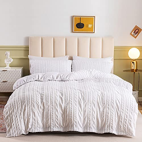 DXHOME Juego de ropa de cama beige de 200 x 200 cm, juego de sábanas reversibles estilo bohemio a rayas, estilo boho, de microfibra suave lavada, juego de 3 piezas con funda nórdica con cremallera y 2