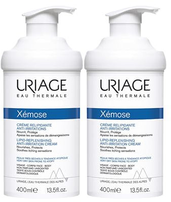 Xémose crème relipidante | Anti-Irritations & Anti-Grattage | Apaise, Restaure & Renforce la Barrière Cutanée | Nourrit Intensément | Non-collante | Testé sous contrôle dermatologique | 2x400mL | Uria