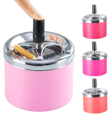 Murago - Push Drehaschenbecher Pink/Rosa 11x9 cm - mit Deckel Outdoor für draussen Gastro Tisch Ascher groß Windaschenbecher