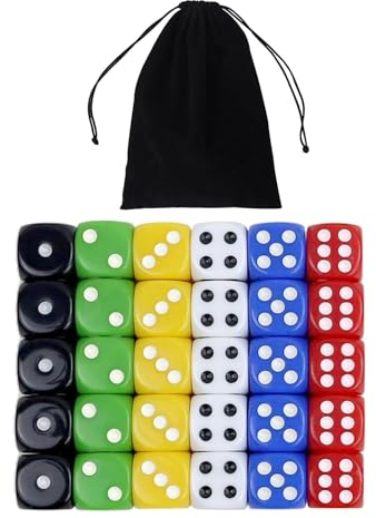 30 Stück D6 Würfel Set - 6 Seitige Bunte Acryl Spielwürfel, 22mm, 6 Farben Mit Runden Ecken für Tischspiele, Lernspielzeug, Matheunterricht, Party und Klassenzimmer