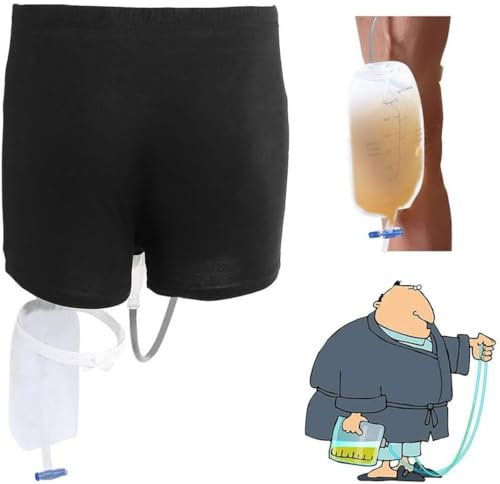WCCNKK Urinbeutel Für Männer, Tragbarer Inkontinenzhose Urinsystem Ideal Für Männer Auslaufsicherer Natursektbeutel Auslaufsicherer Beinpinkelhalter Aus Silikon Für Ältere Menschen,Schwarz,L