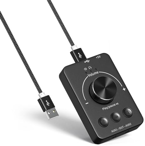 Docooler USB Computer Volume Controller BT5.1 Audio Transmitter U Disk Playback External Sound Card Headphone Adapter 3.5mm Dual Headphone Jack Type-C Plug and Play