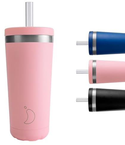 Chilly's Original Coffee Cup with Straw Lid - Pastel Pink, 500ml | Thermal Travel Mug - Reusable Closed Cups with Drinking Straw - Double Walled Vacuum - Insulated Mug