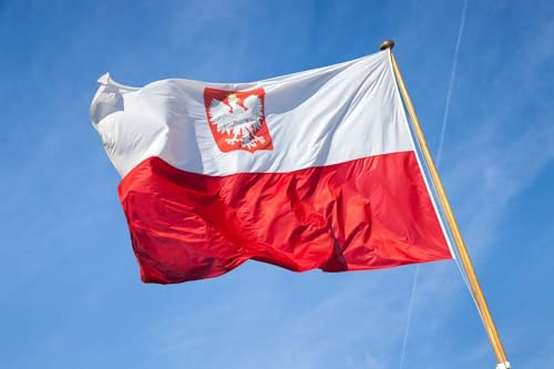 Cosymate Polen Mit Adler Flagge Polnische Fahne mit Messing-Ösen - Strapazierfähige Fahne für Fahnenmast - 100% Polyester, 90x150cm