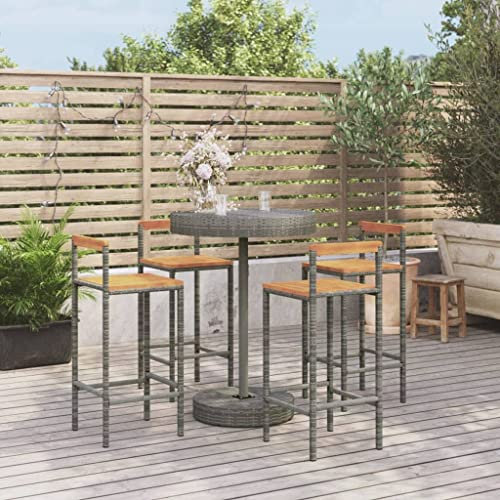 UJCHVHN Gartenmöbel-Set, 5-teilig, Polyrattan und Massivholz, Akazienholz, Gartenmöbel-Set, Grau