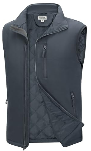 Outdoor Ventures Softshell väst för män fodrad med buffert, vattenavvisande vindtät väst, gilet, ventilerande ärmlös jacka för cykling, löpning, vandring, Mörkgrå, XL
